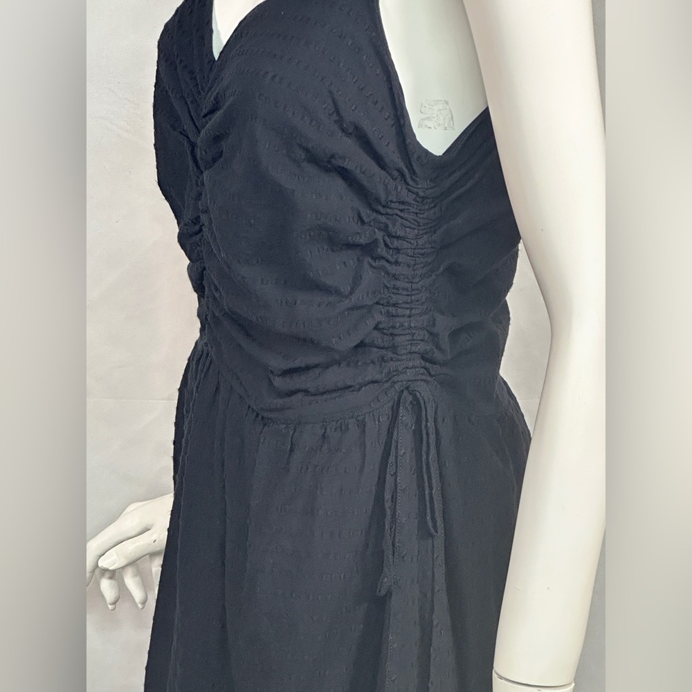 Nation LTD Black Rooshed Cotton/Linen Dress with side slit and pockets Size M - Picture 8 of 15